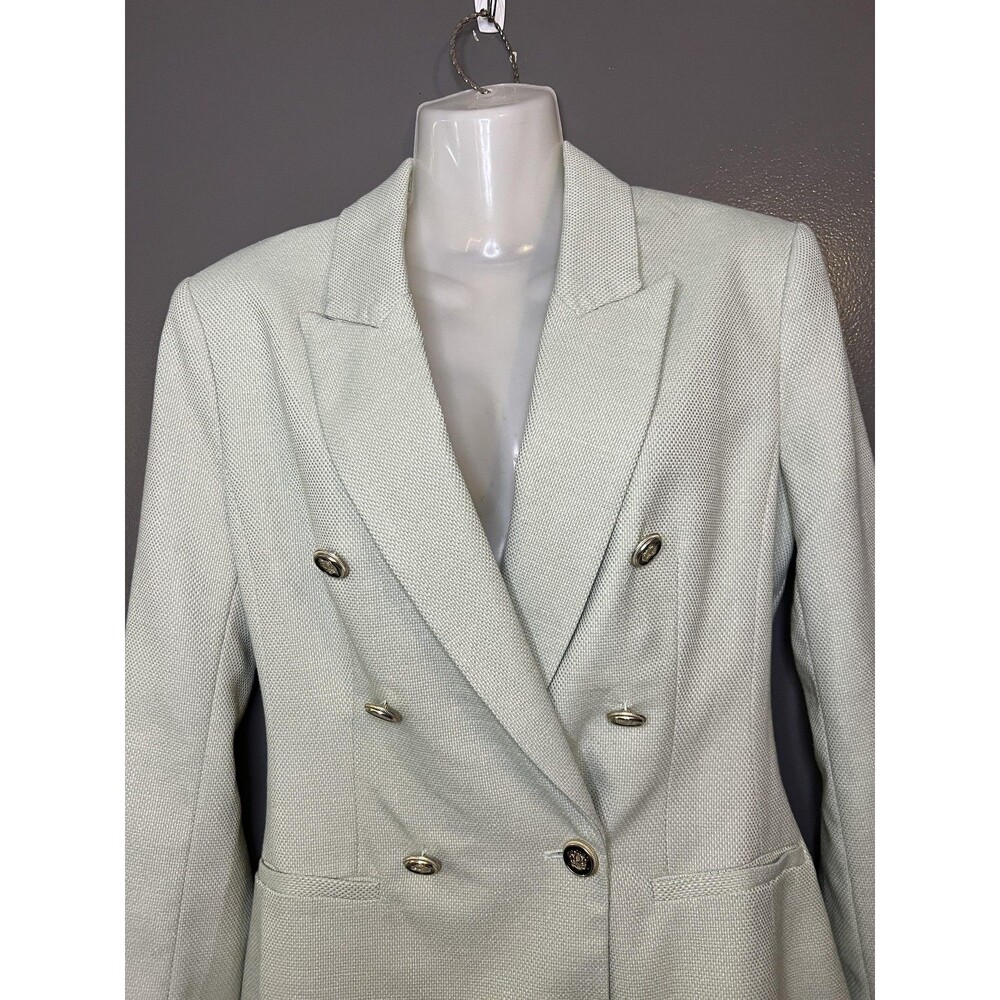 Zara Blazer Womens Small Green Double Breasted Gold Button Lined Suit Jacket